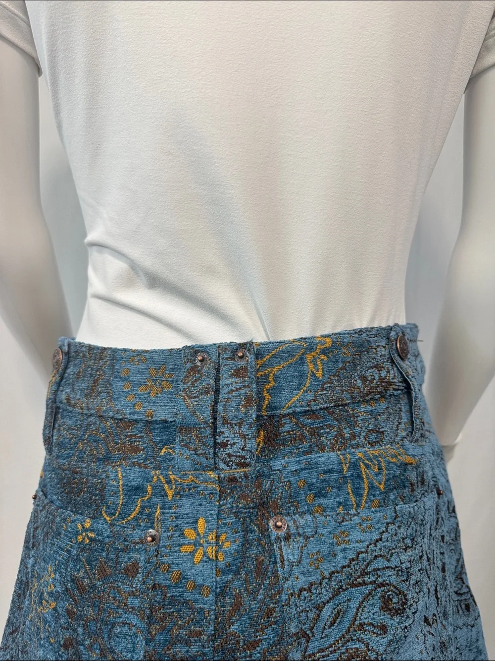 Free People Micah Mini Skirt Blue Jacquard Chenille Brocade Size 2 NWT - Picture 13 of 14